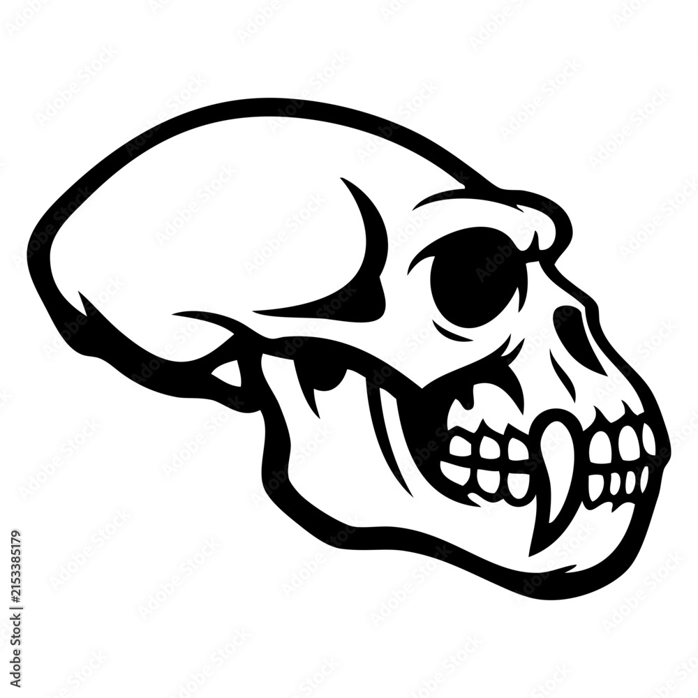 Obraz premium Logotipo fauna africana. Icono con dibujo sencillo con lineas del cráneo de un simio tipo gorila visto de perfil