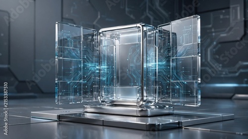 Futuristic Transparent Battery Technology with Glowing Energy.