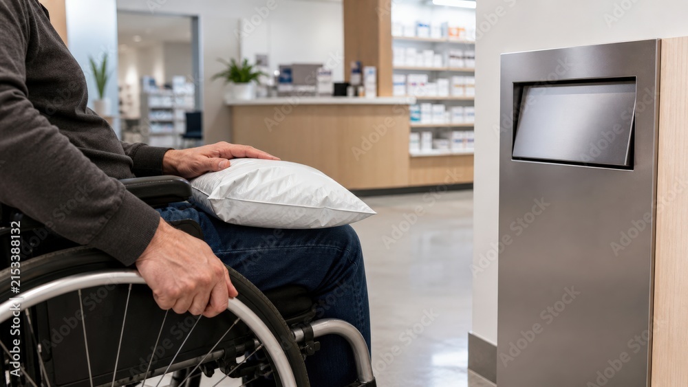 Obraz premium Medication Take Back Event Hands Only Wheelchair User Guiding Chair