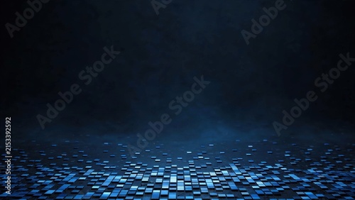 Abstract Digital Blue Cubes Surface with Dark Background.