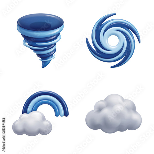 Foto Stormy weather phenomena 3d icons with tornado and rainbow