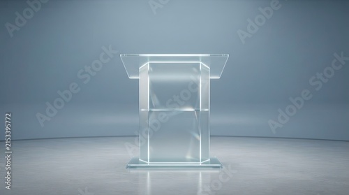 Modern Transparent Glass Podium on Futuristic Studio Stage for Corporate Presentations and Events