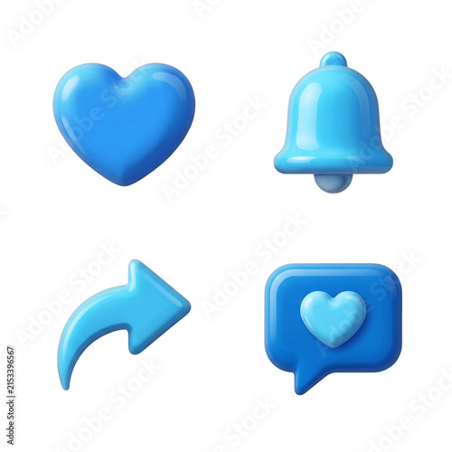 Vibrant blue 3d engagement and social icons