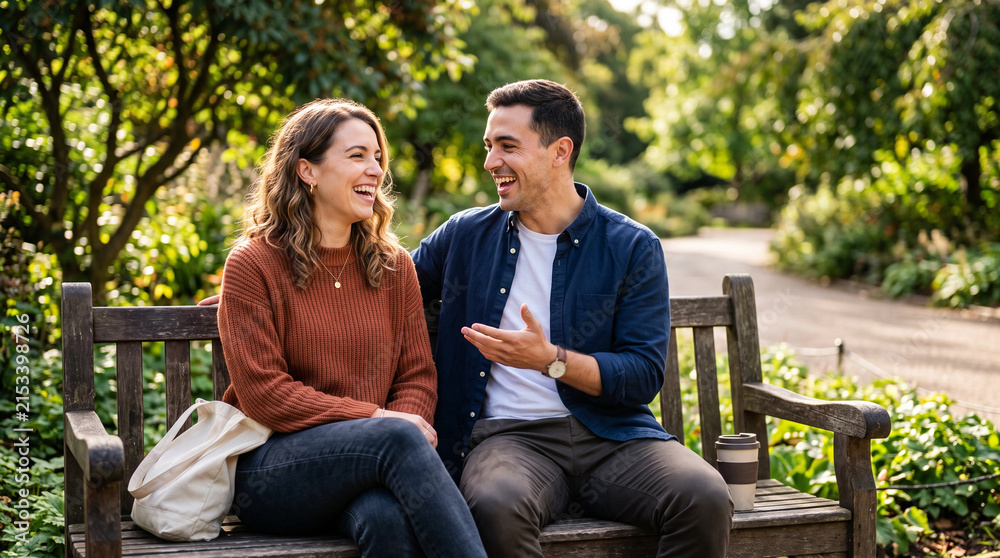 Fototapeta premium Couple talking on a bench, world mental health day