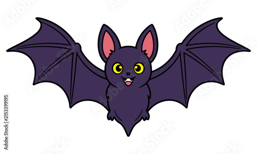 Cute cartoon bat character with spread wings for Halloween design and vector illustration