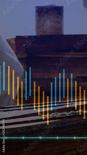 Graph animation over beekeeping activities showing fluctuating data trends