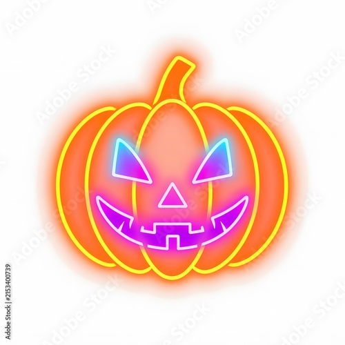 Neon Pumpkin Halloween Icon with Glowing Cyberpunk Light