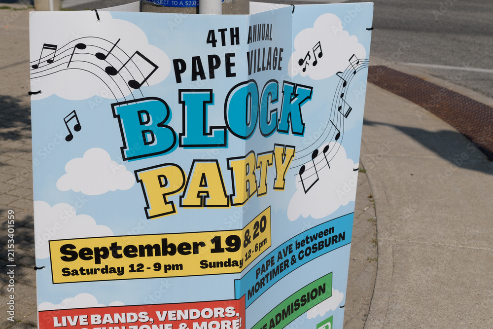 Fototapeta premium 4th annual Pape Village block party sign in Toronto