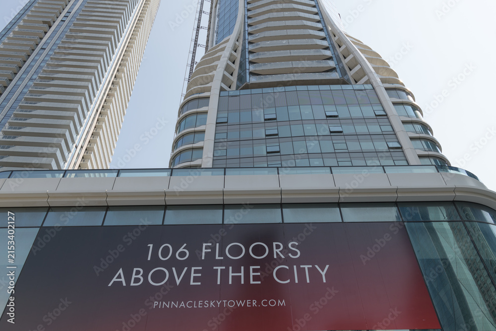 Fototapeta premium SkyTower at Pinnacle One Yonge, located at the foot of Yonge St designed by Hariri Pontarini Architects, and scheduled for occupancy in fall 2026, Toronto