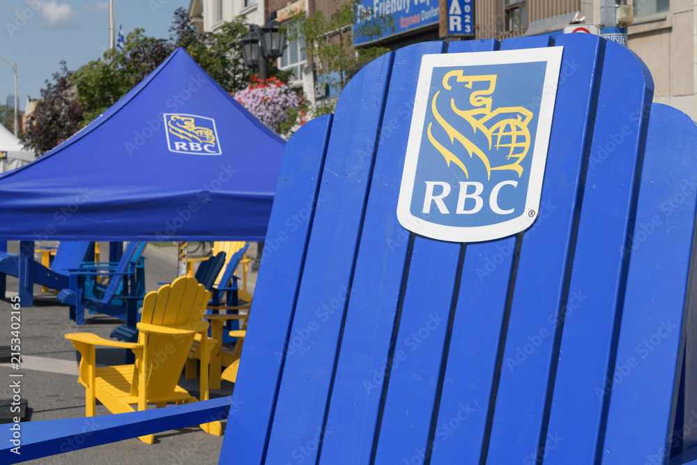 Fototapeta premium big novelty chair and event tent with RBC Royal Bank corporate logos at 650 Danforth Av (during Taste of the Danforth, 2026), Toronto