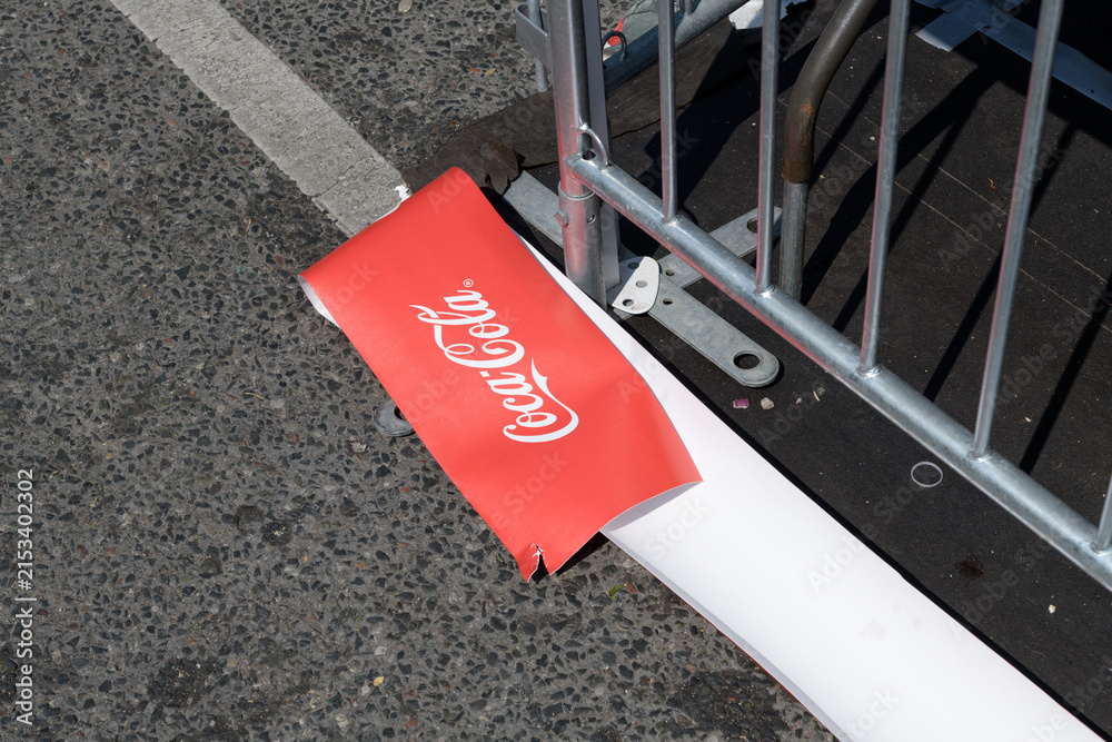 Fototapeta premium iconic Coca-Cola banner on the ground in Toronto