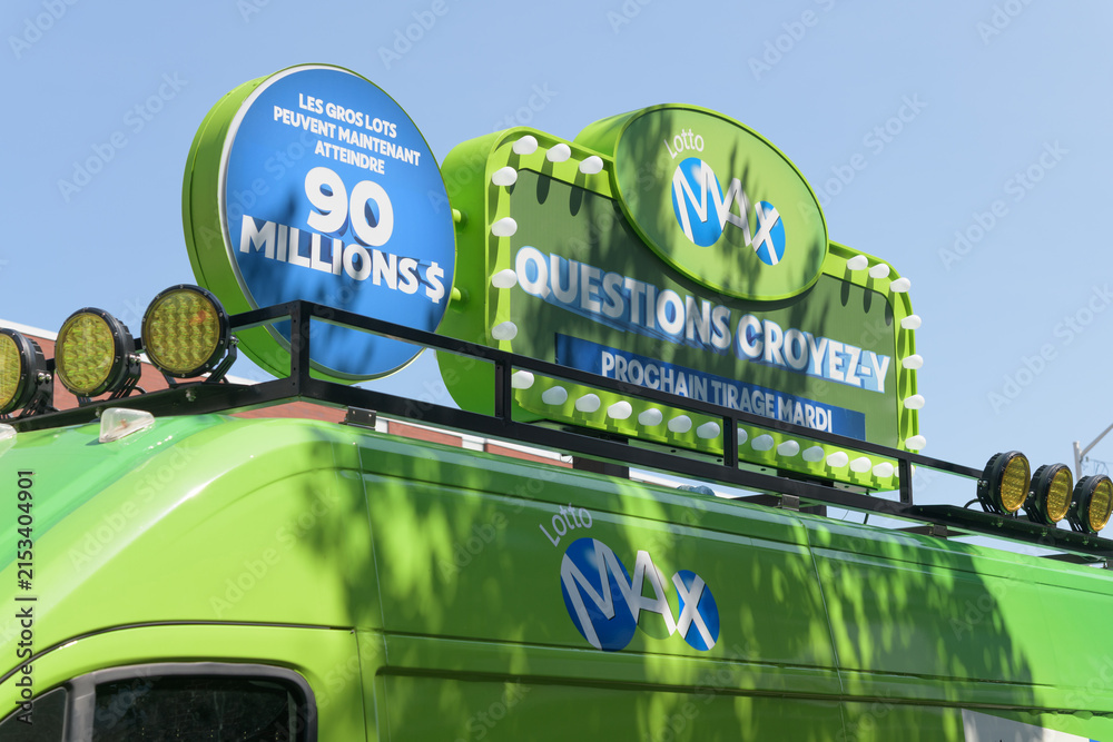 Fototapeta premium detail of OLG (Ontario Lottery and Gaming Corporation) promotional/marketing vehicle for LOTTO MAX at Taste of the Danforth 2026, Toronto