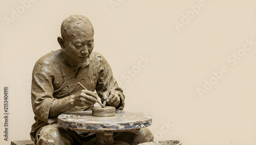 Traditional Clay Sculptor working on pottery wheel