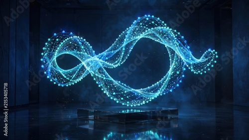 Abstract Blue Digital Waveform Network Structure Glowing.