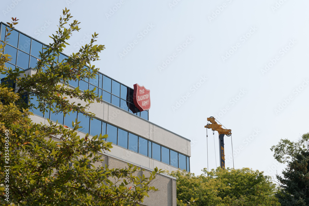 Fototapeta premium sign outside The Salvation Army Territorial Headquarters, Canada and Bermuda, 2 Overlea Blvd, East York, Toronto