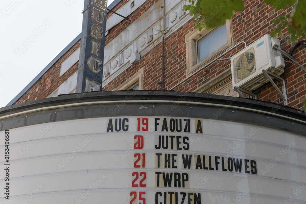 Fototapeta premium Danforth Music Hall's marquee sign with upcoming acts at 147 Danforth Av, Toronto