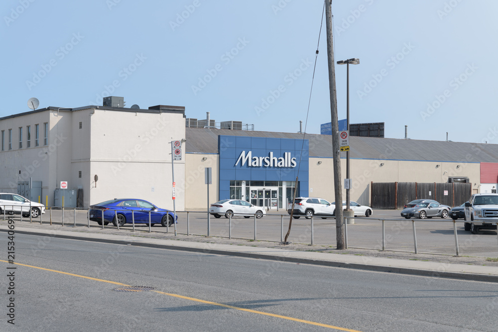 Fototapeta premium distant view of Marshalls, a department store chain, located here at 23 Brentcliffe Rd, East York, Toronto
