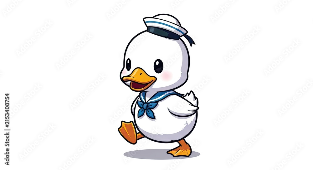 Obraz premium Cute Cartoon Duckling in Sailor Outfit Happy Adventure Vector Illustration