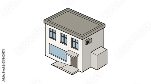 Isometric Small Commercial Storefront or Clinic Building Vector Illustration

