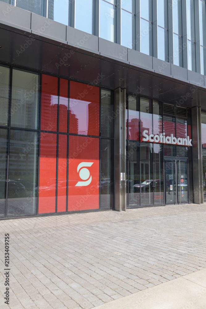 Fototapeta premium entrance to a Scotiabank branch at 35 Cooper St, Toronto