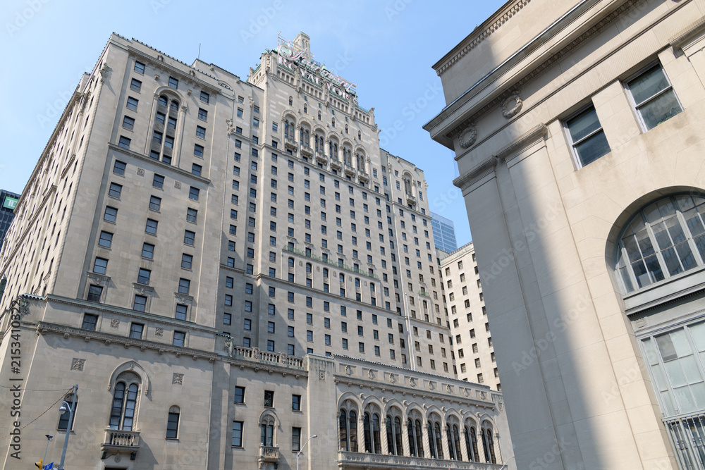 Fototapeta premium opened in 1929, the Châteauesque Fairmont Royal York at 100 Front St W, Toronto, was designed by Ross and Macdonald (with Sproatt and Rolph) for the Canadian Pacific Railway as a grand hotel