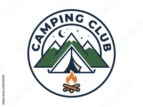 Camping Club Logo with Mountains and Campfire