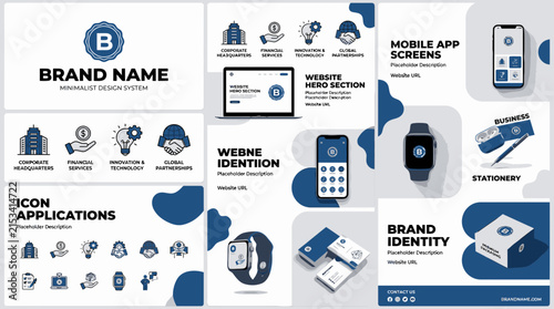 Corporate branding identity system and mobile application screens.