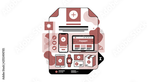 Digital health dashboard icon with medical symbols.