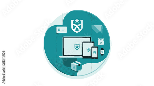 Modern digital devices ecosystem icon circle.