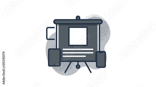 Presentation screen icon with mobile devices on stand.