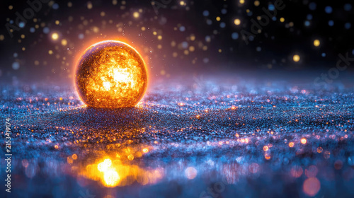 Glowing Orb of Light and Cosmic Dust Nebula