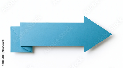 Cyan Folded Arrow Paper Banner Isolated on White Background