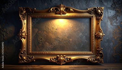 Ornate Golden Antique Picture Frame with Textured Background.