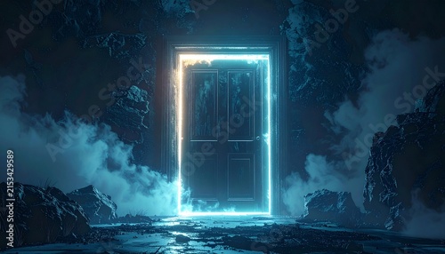Mysterious Glowing Portal in Dark Ethereal Landscape.