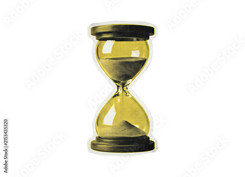 фотографія Hourglass with yellow sand and black halftone texture, in a paper cutout style