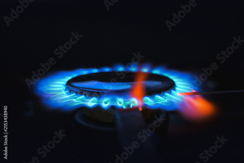 Fotografie Real gas flame from above isolated on black background