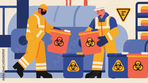 Foto Illustration Of A Worker In Safety Gear Handling A Container Labeled As Hazardou