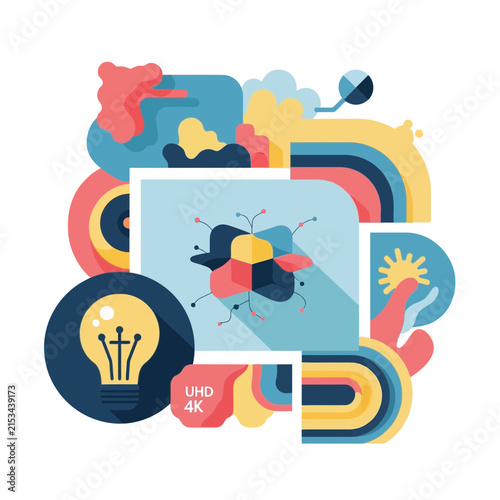 Modern Flat Design Collage for High Definition Multimedia and Creative Ideas