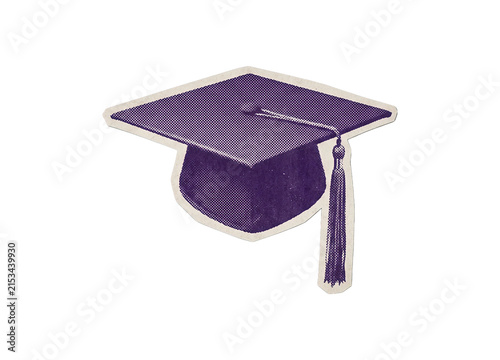 Fotografía Purple graduation cap with tassel and halftone texture cutout on transparent bac