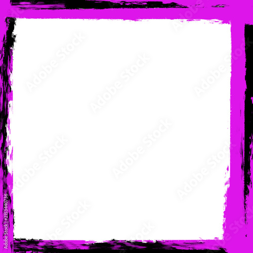 Vivid magenta pink and purple painted edge border forming a square distress frame background layout. Stylish hand drawn brush stroke outline element for modern street art banner graphic clip art.