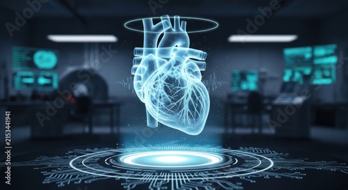 futuristic heart hologram medical technology display