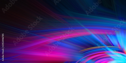 Digital abstract art with flowing light streaks in shades of purple blue and magenta.