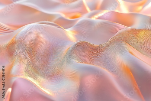 Abstract flowing waves of iridescent material with golden highlights with abstract background showcases abstract abstract texture