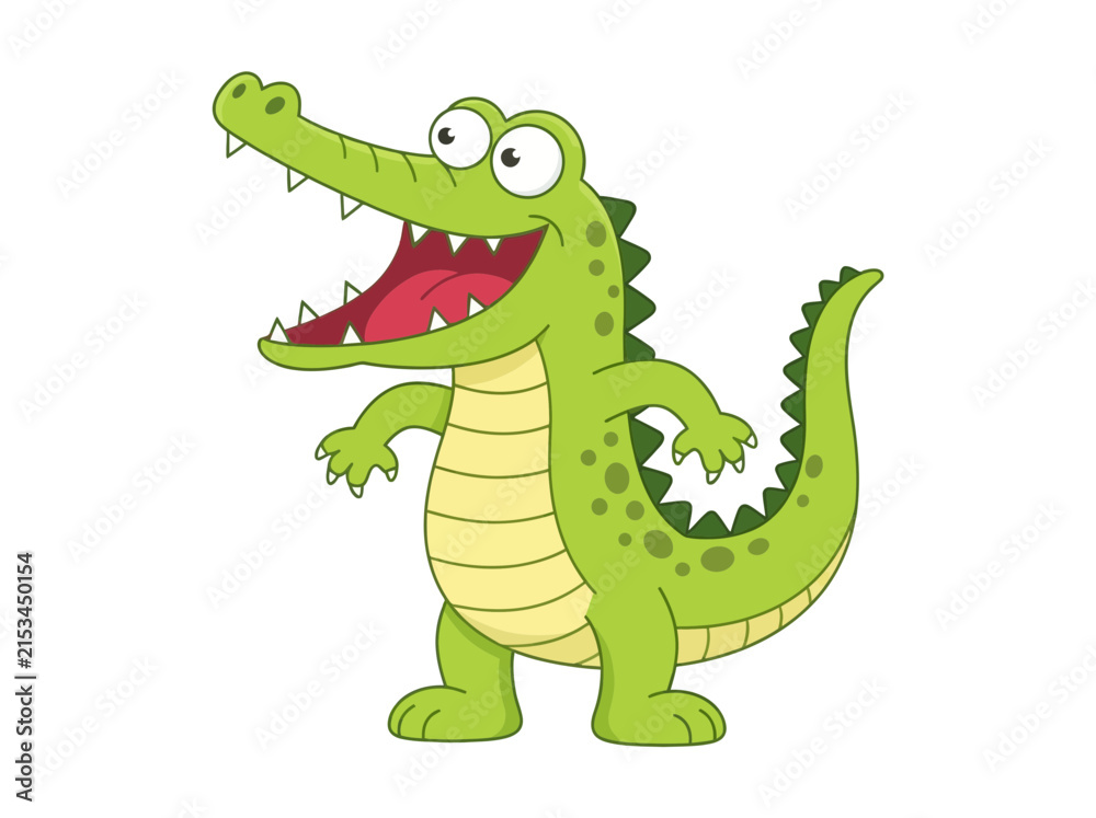 Fototapeta premium Cute Smiling Crocodile Cartoon Character standing with Mouth Open