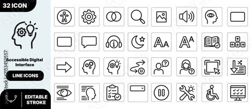 Accessible digital interface icon set for inclusive user experience and web design