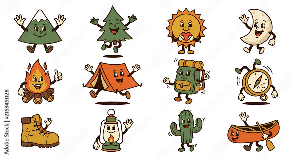 Obraz premium Cute Outdoor Adventure Character Collection for T Shirt Prints