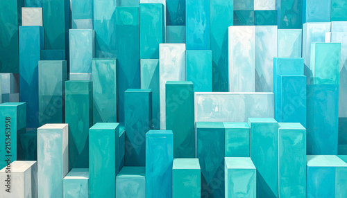 Abstract Geometric Shapes in Blue and White Pattern.