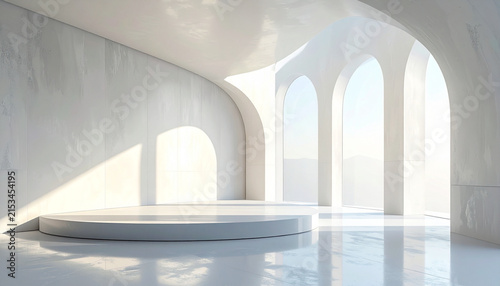 Modern Minimalist Interior with Smooth Curves and Arches.