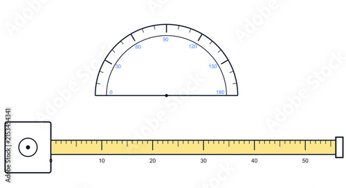 Illustration of a protractor and measuring tape for educational use