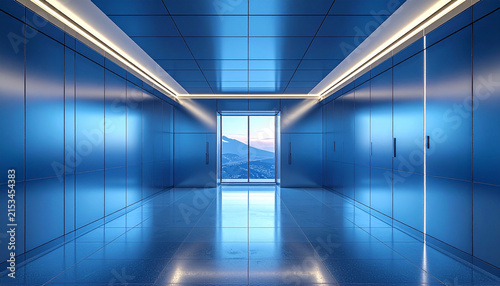 Futuristic Corridor with Bright Light.
